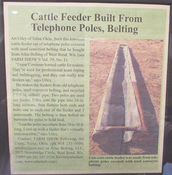 Farm Show Article - Cattle Feeder Built From Telephone Poles, Belting