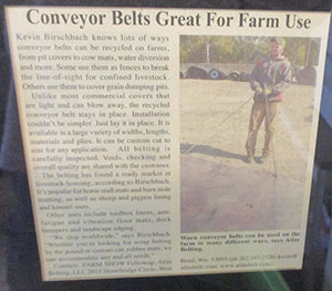 Farm Show Article - Conveyor Belts Great for Farm Use